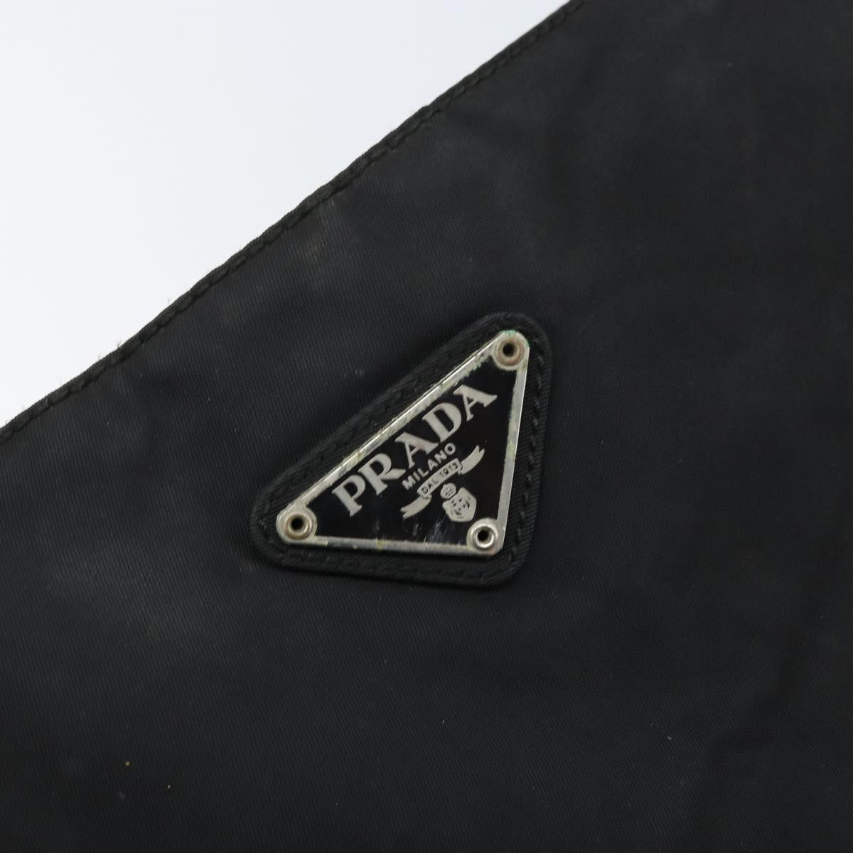 PRADA Tote Bag Nylon Black Silver Auth 174561