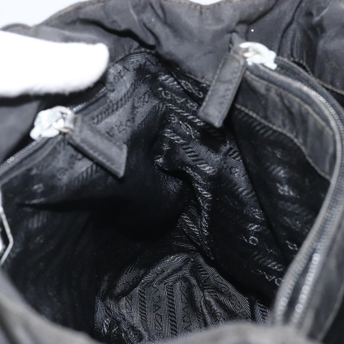 PRADA Tote Bag Nylon Black Silver Auth 174561
