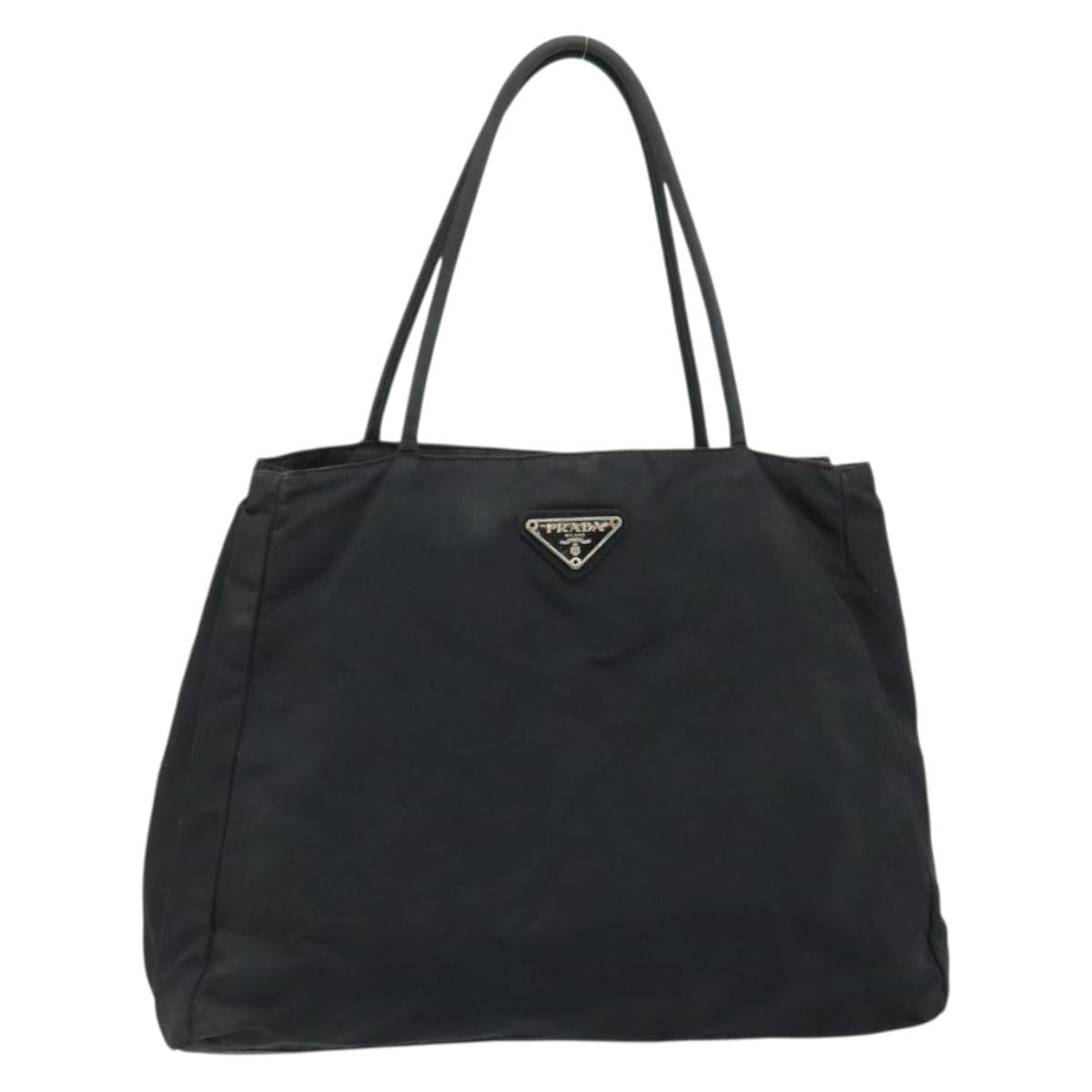 PRADA Tote Bag Nylon Black Silver Auth 174561