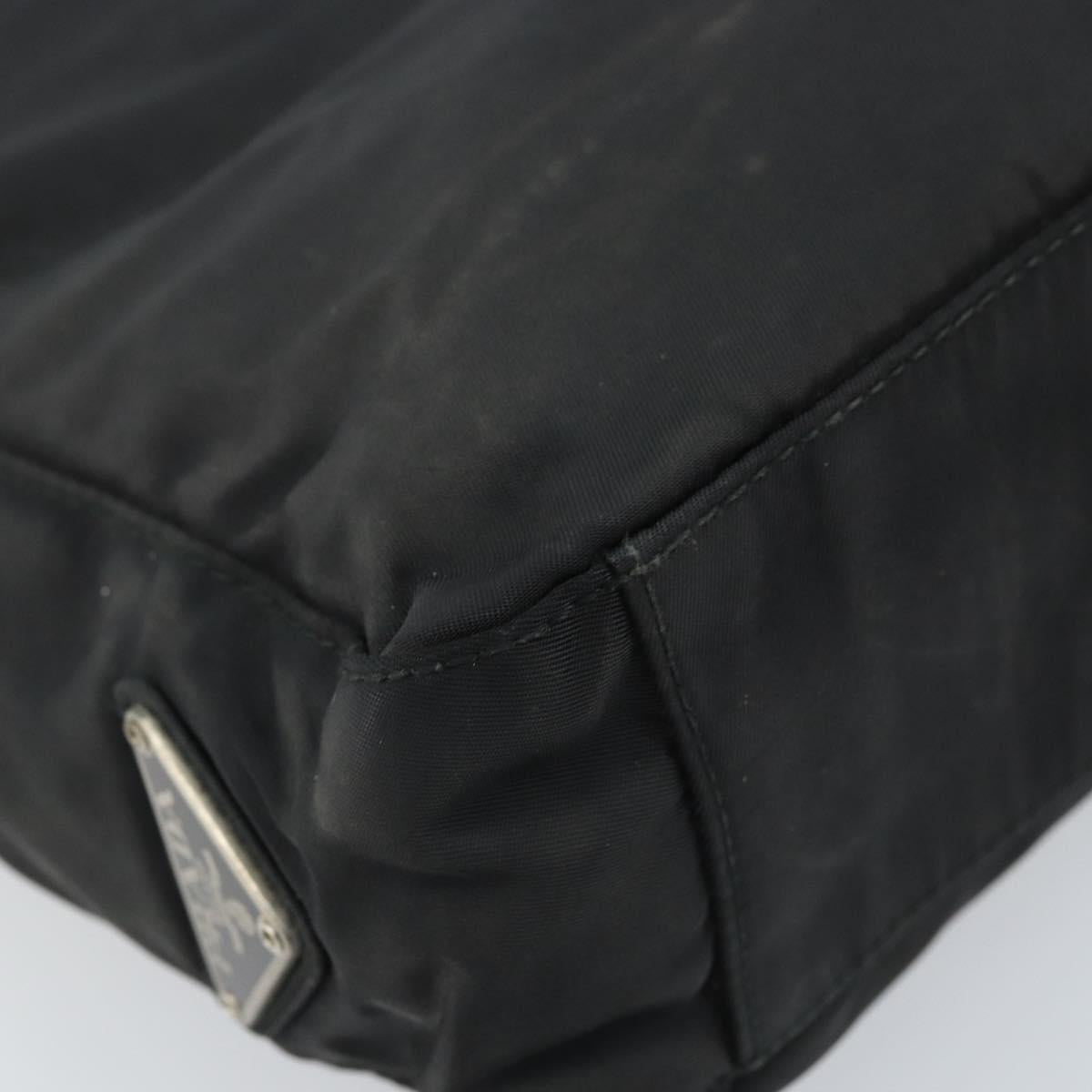 PRADA Tote Bag Nylon Black Silver Auth 174562