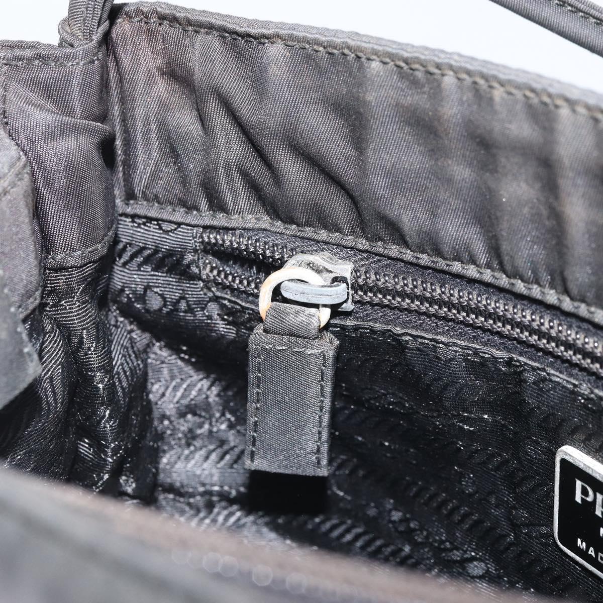 PRADA Tote Bag Nylon Black Silver Auth 174562