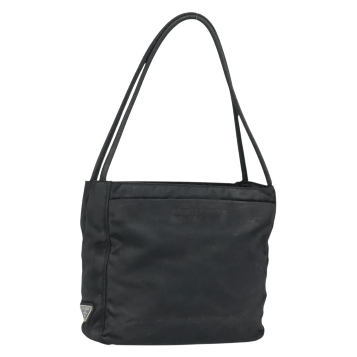 PRADA Tote Bag Nylon Black Silver Auth 174562