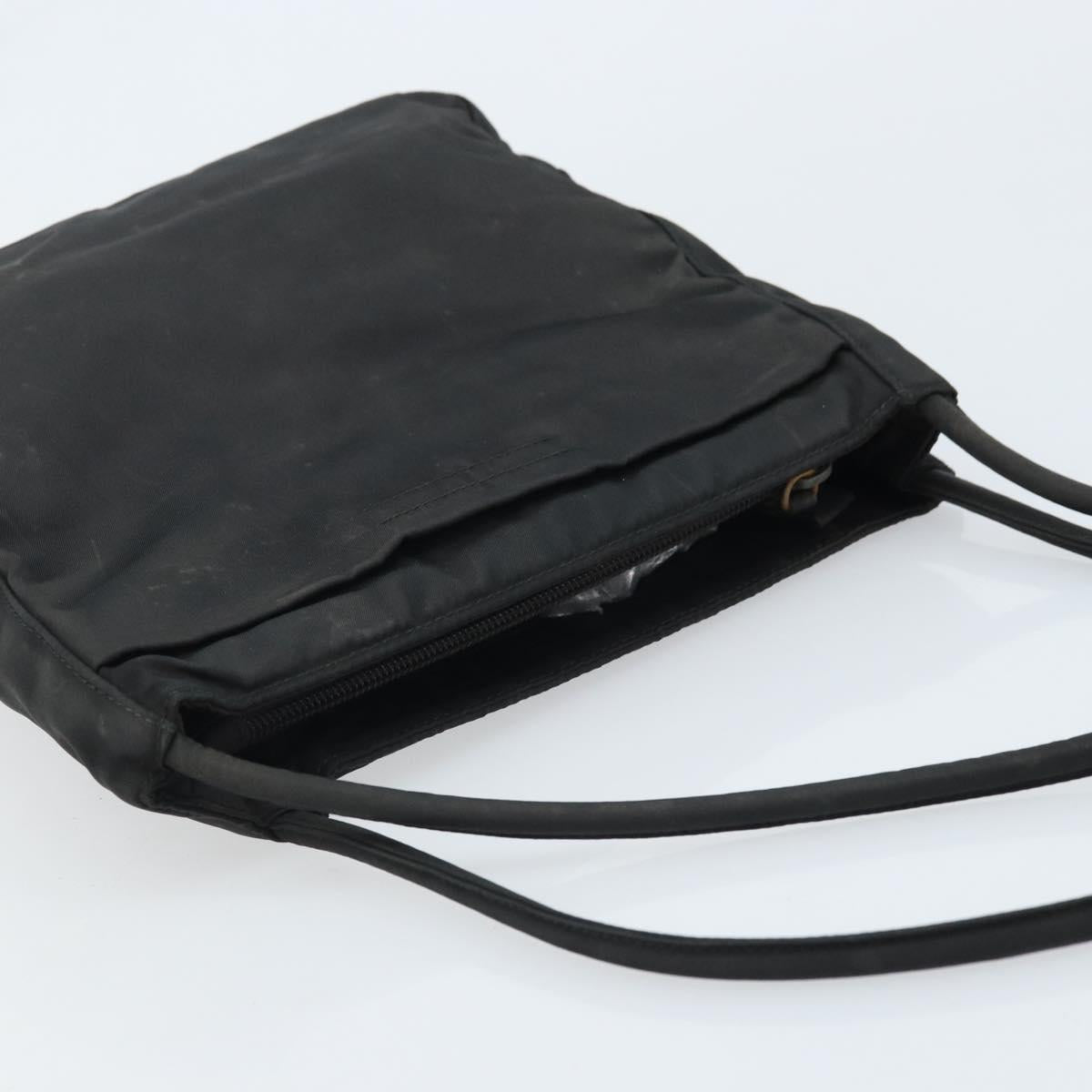 PRADA Tote Bag Nylon Black Silver Auth 174562