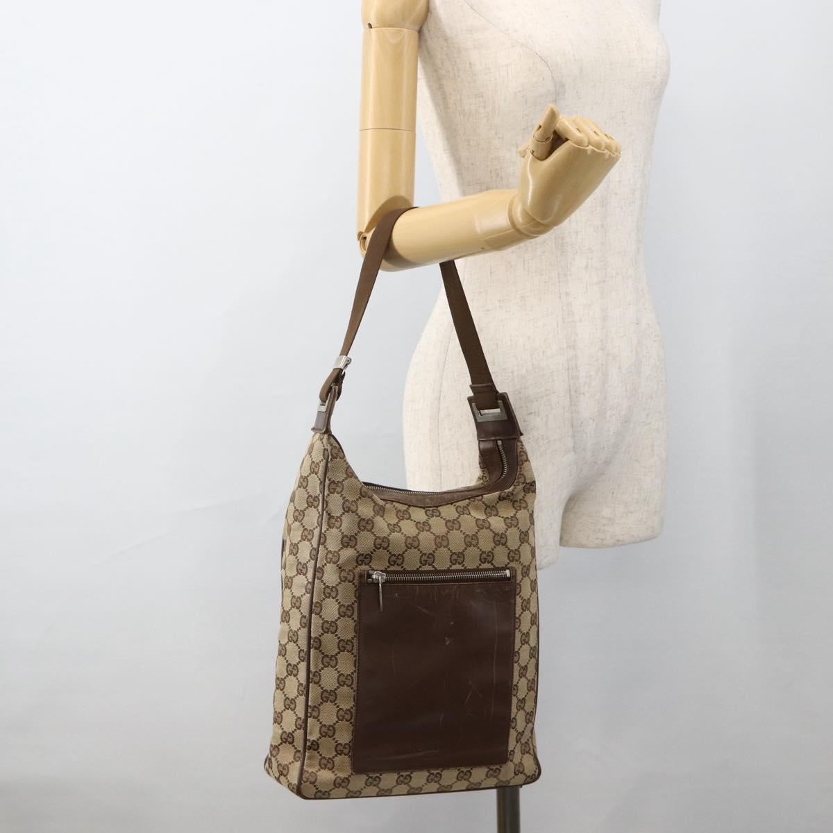 GUCCI GG Canvas Shoulder Bag Beige Silver 019.0538 Auth 174564