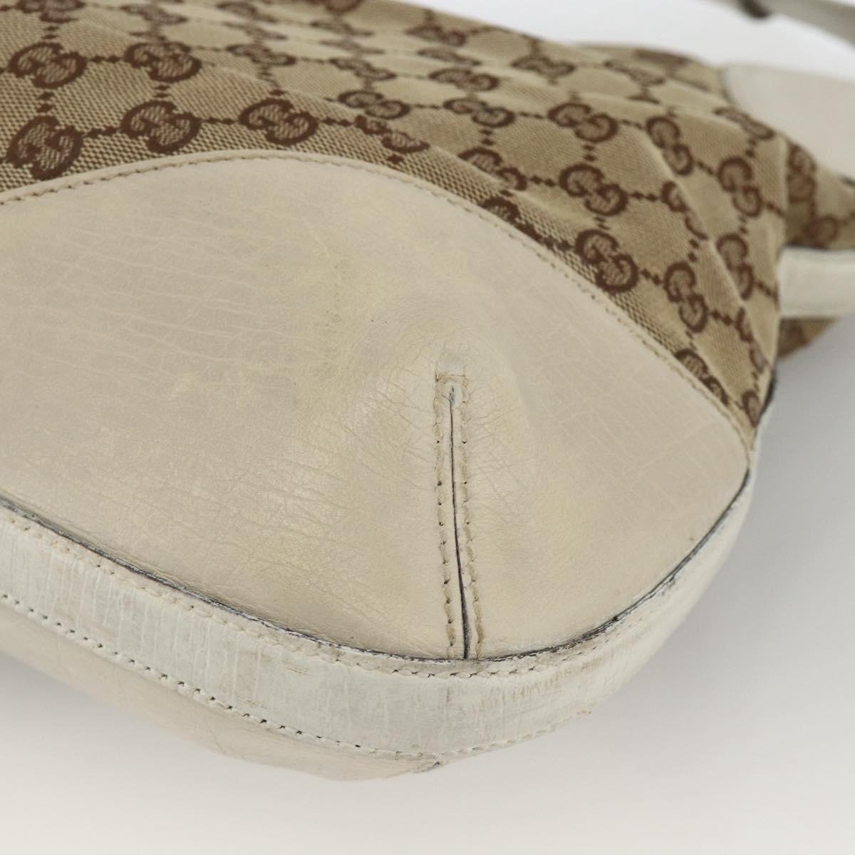 GUCCI GG Canvas Horsebit Shoulder Bag Beige Gold Auth 174565