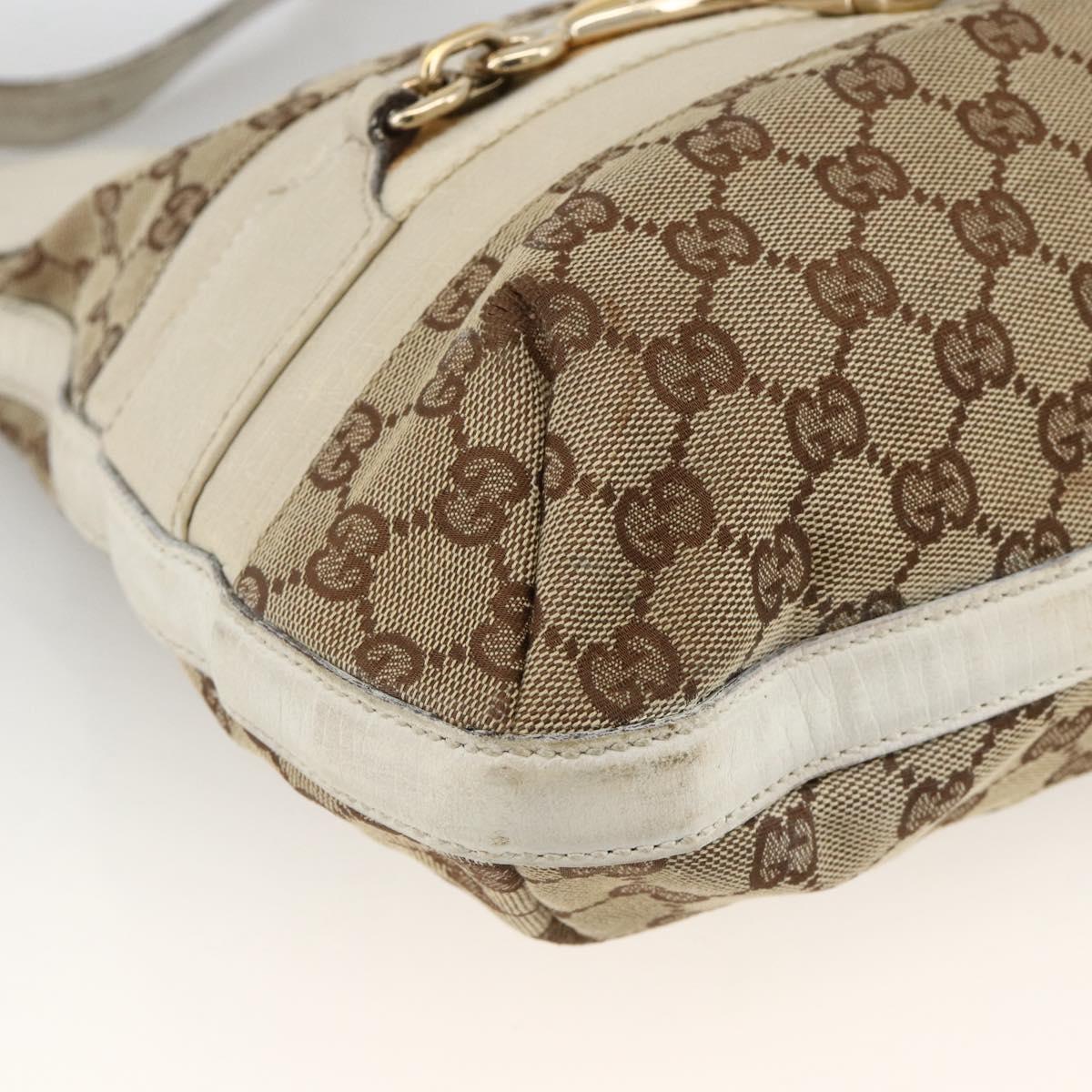 GUCCI GG Canvas Horsebit Shoulder Bag Beige Gold Auth 174565