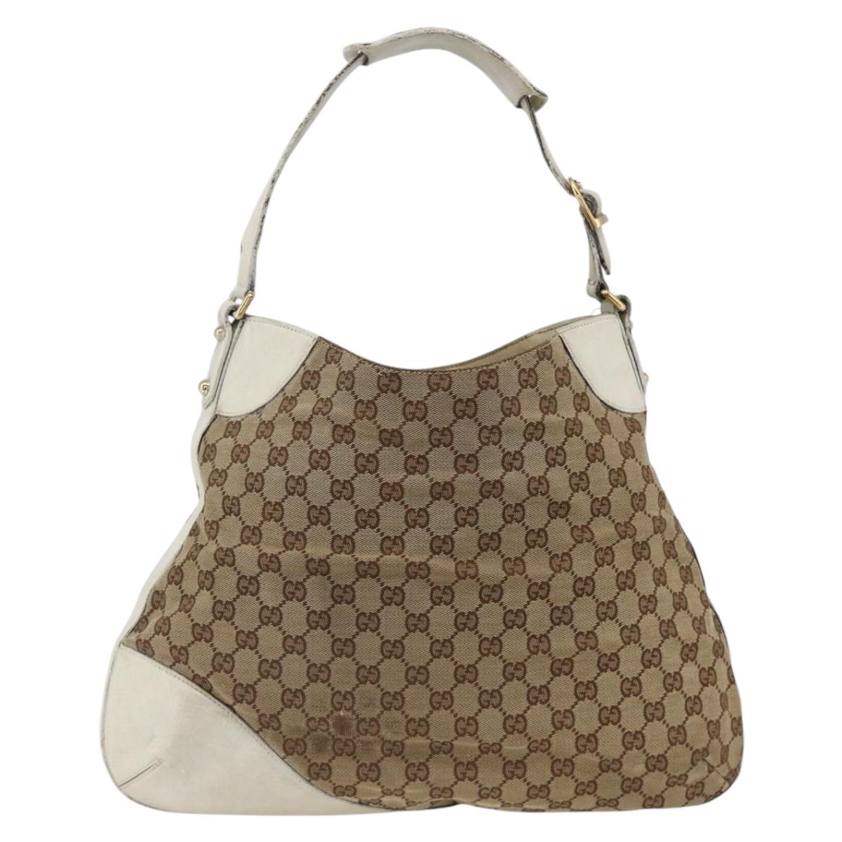 GUCCI GG Canvas Horsebit Shoulder Bag Beige Gold Auth 174565