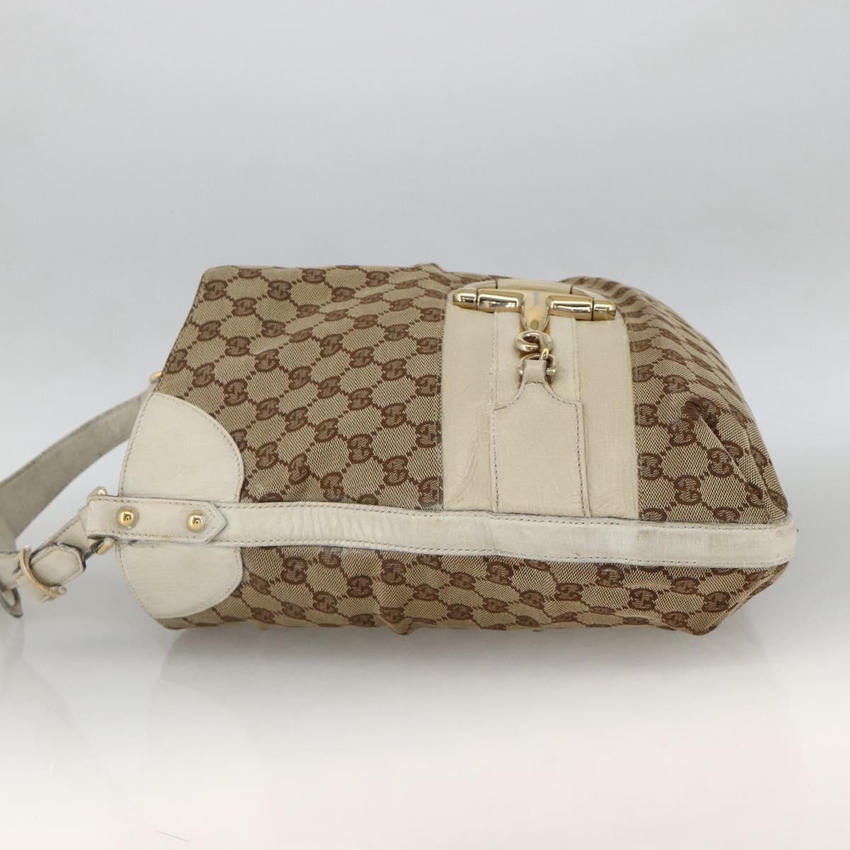 GUCCI GG Canvas Horsebit Shoulder Bag Beige Gold Auth 174565