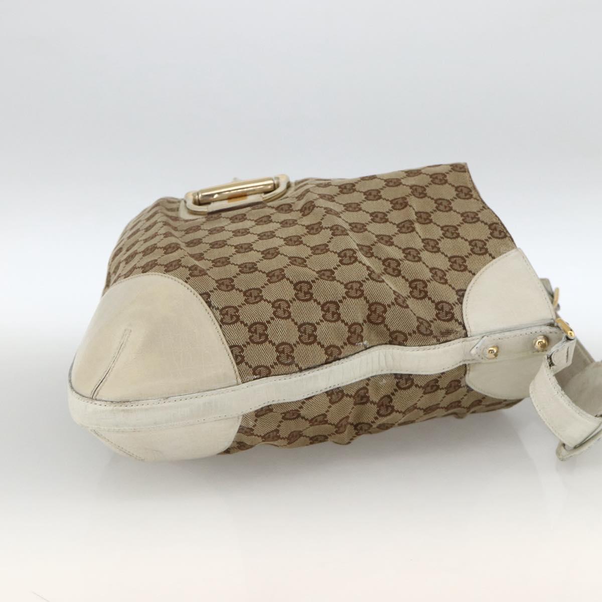 GUCCI GG Canvas Horsebit Shoulder Bag Beige Gold Auth 174565