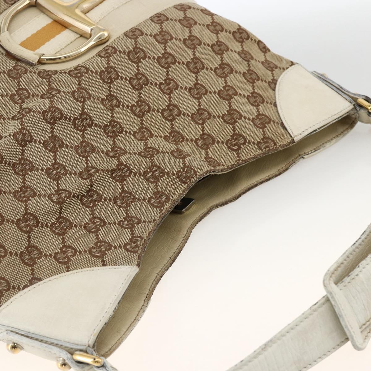 GUCCI GG Canvas Horsebit Shoulder Bag Beige Gold Auth 174565