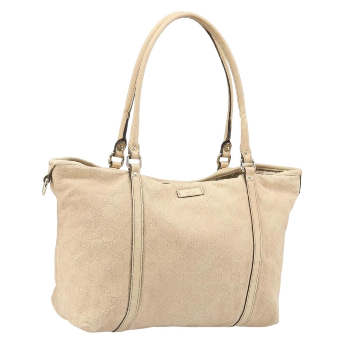 GUCCI GG Canvas Guccissima Tote Bag Leather Beige Gold Auth 174566
