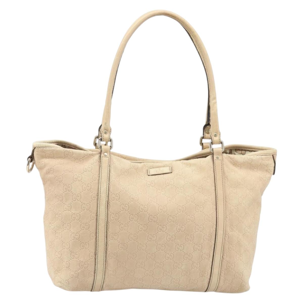 GUCCI GG Canvas Guccissima Tote Bag Leather Beige Gold Auth 174566