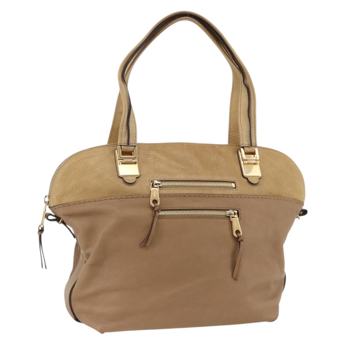 Chloe Angie Tote Bag Leather Brown Gold Auth 174567