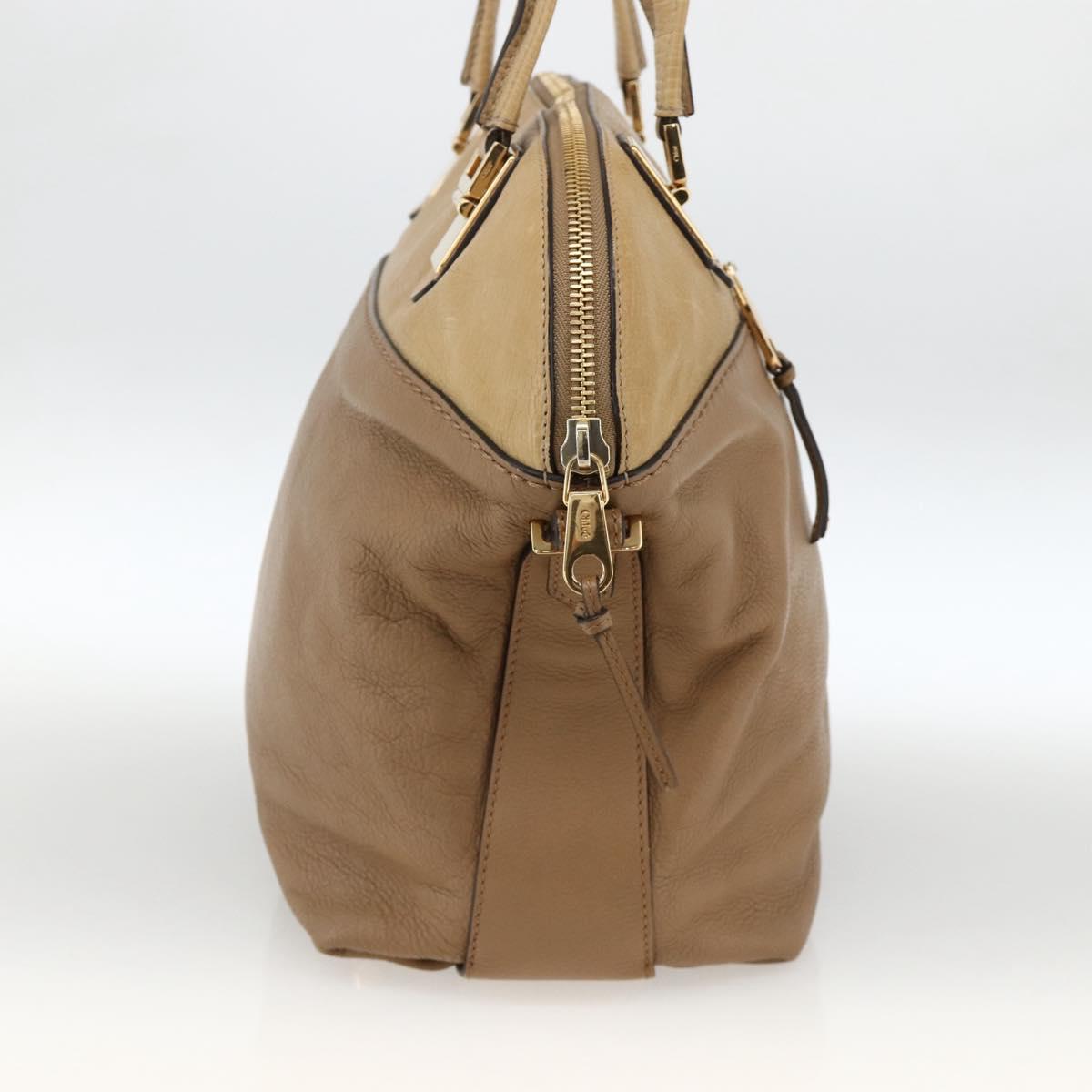 Chloe Angie Tote Bag Leather Brown Gold Auth 174567