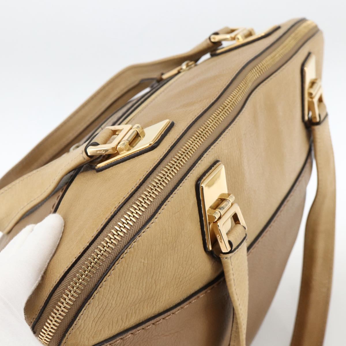 Chloe Angie Tote Bag Leather Brown Gold Auth 174567