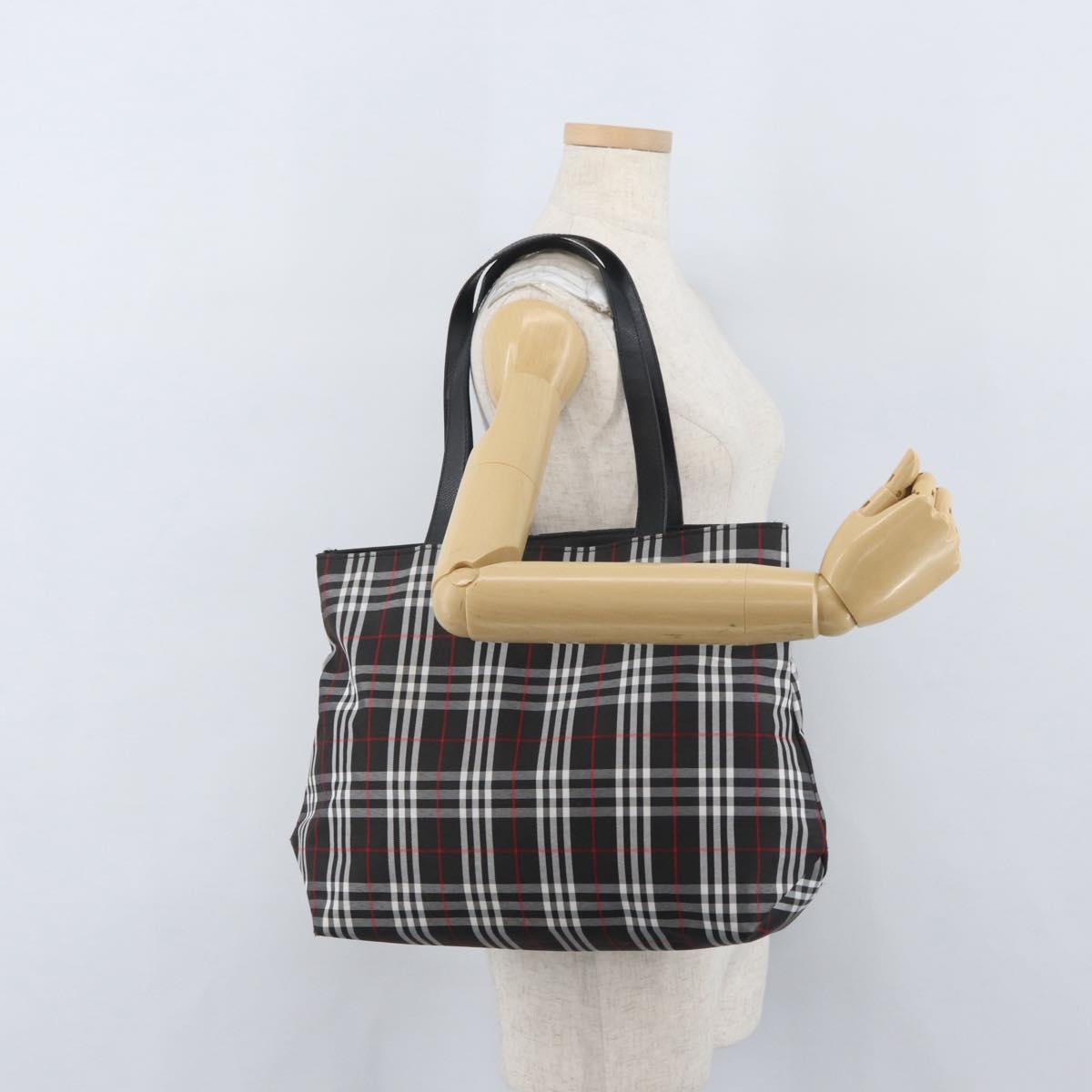 BURBERRY Nova Check Tote Bag Nylon Black Silver Auth 174568