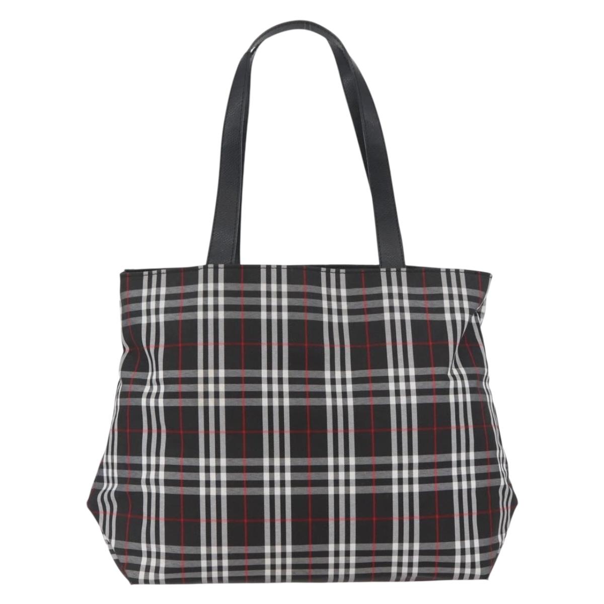 BURBERRY Nova Check Tote Bag Nylon Black Silver Auth 174568