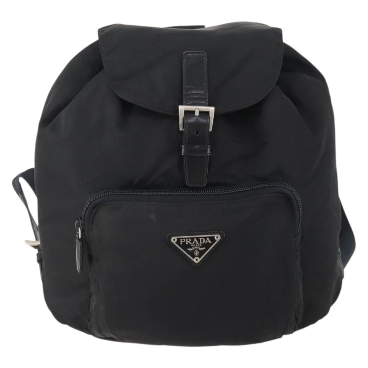 PRADA Backpack Nylon Black Silver Auth 174569