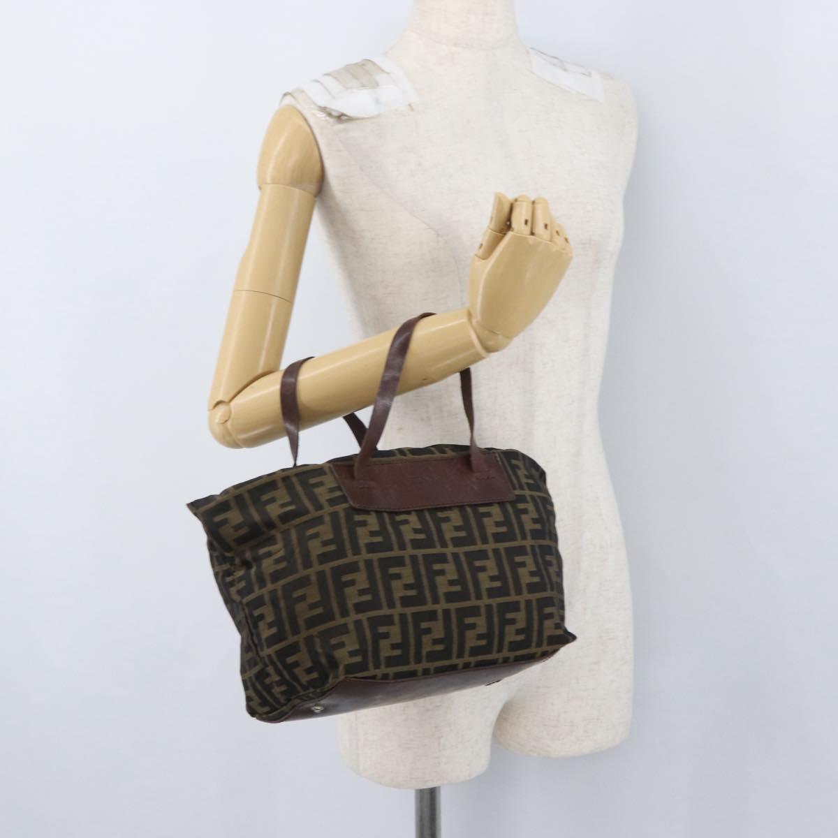 FENDI Zucca Canvas Hand Bag Brown Black Auth 174570