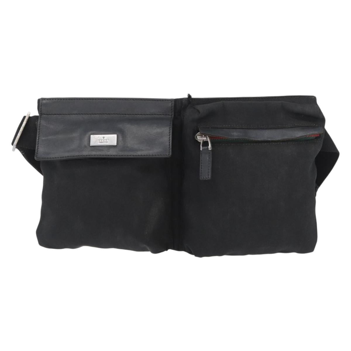 GUCCI Waist bag Canvas Black Silver 28566 Auth 174571