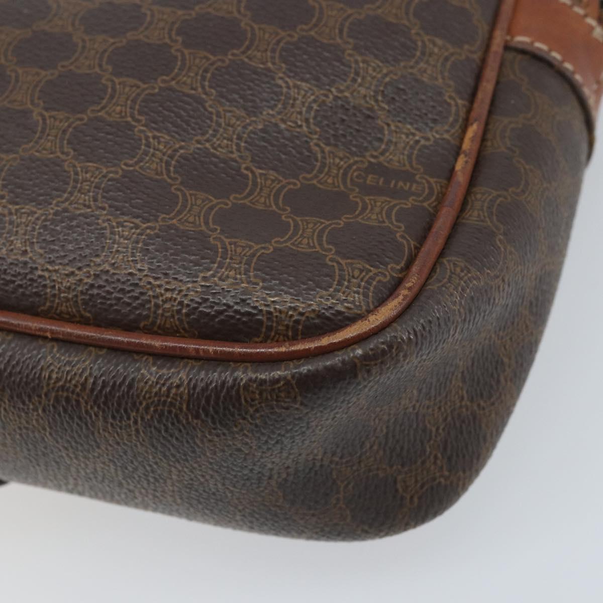 CELINE Macadam Canvas Shoulder Bag PVC Leather Brown Gold Auth 174572