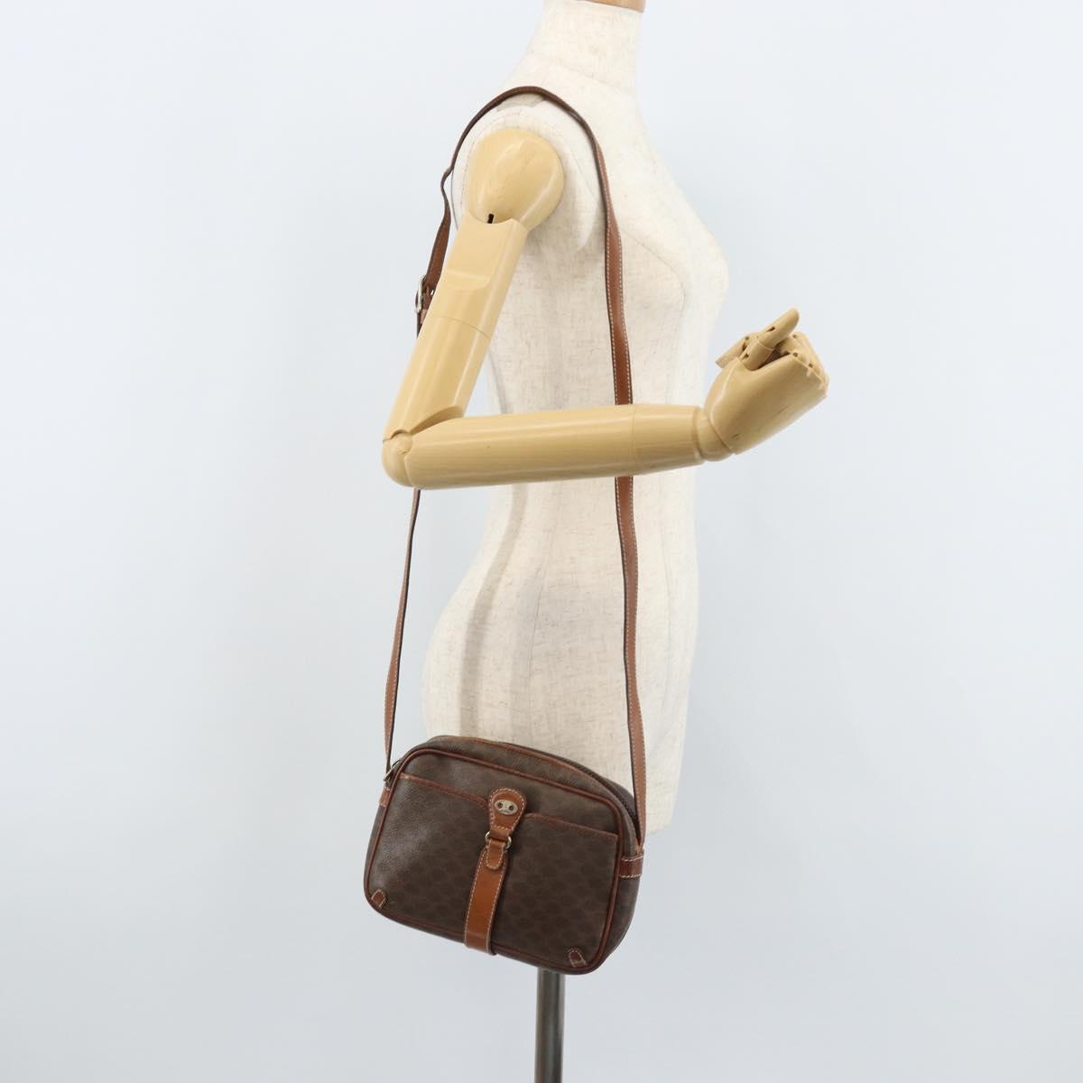 CELINE Macadam Canvas Shoulder Bag PVC Leather Brown Gold Auth 174572
