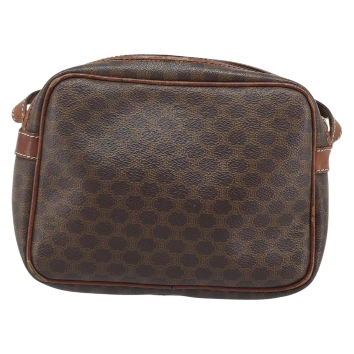 CELINE Macadam Canvas Shoulder Bag PVC Leather Brown Gold Auth 174572