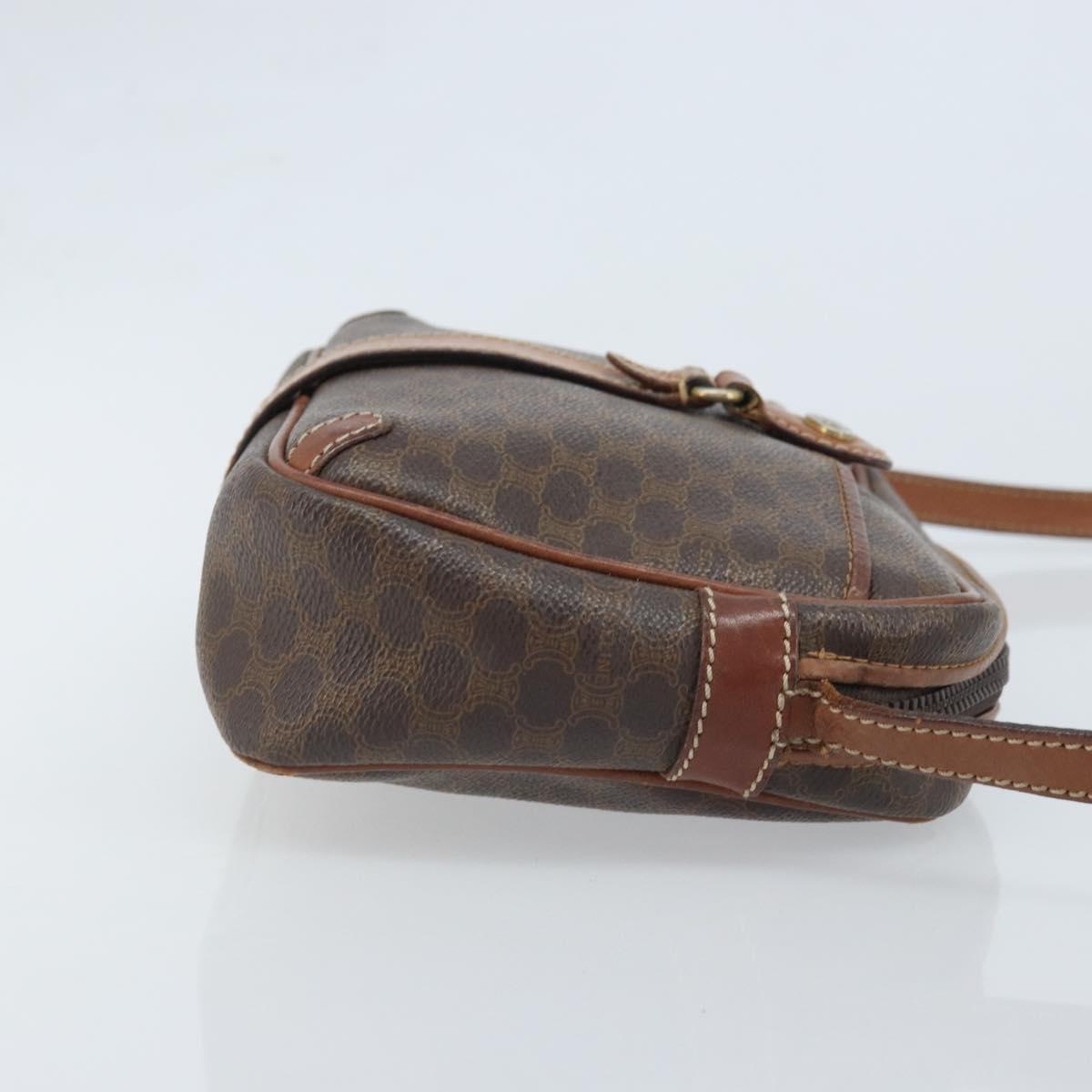 CELINE Macadam Canvas Shoulder Bag PVC Leather Brown Gold Auth 174572