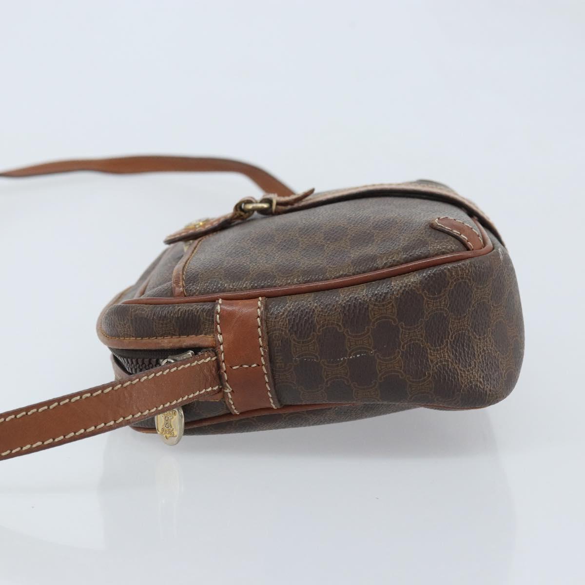 CELINE Macadam Canvas Shoulder Bag PVC Leather Brown Gold Auth 174572