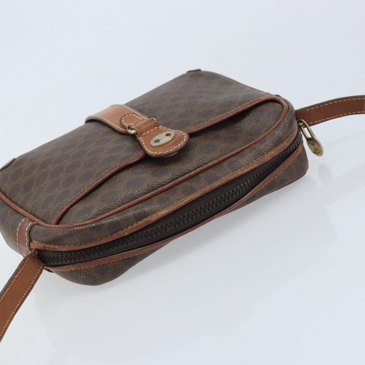 CELINE Macadam Canvas Shoulder Bag PVC Leather Brown Gold Auth 174572