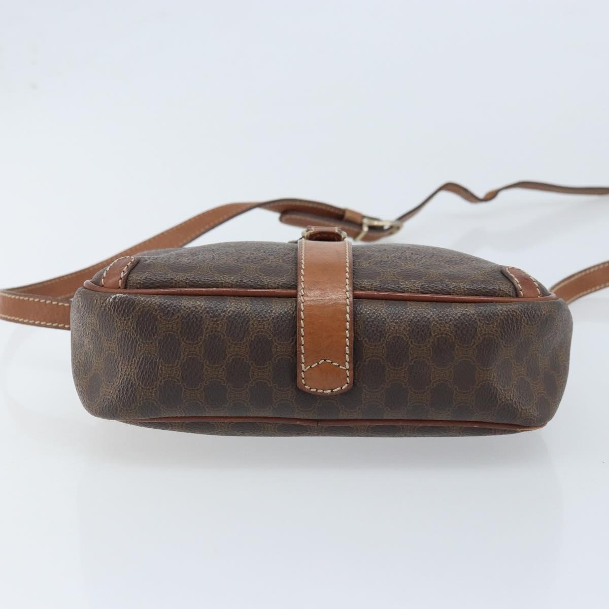 CELINE Macadam Canvas Shoulder Bag PVC Leather Brown Gold Auth 174572