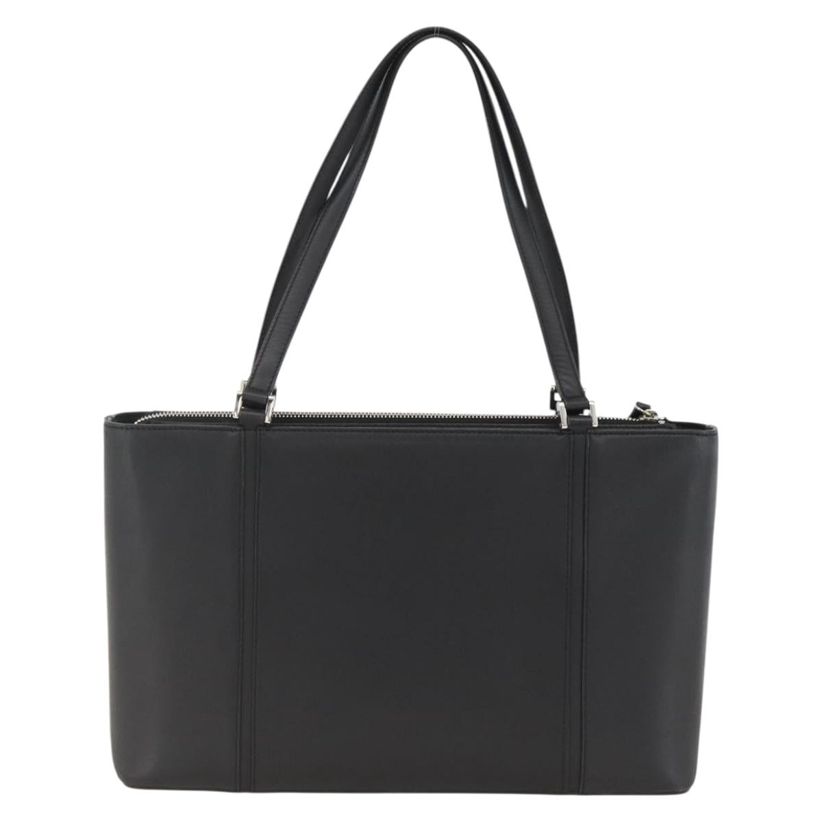 BURBERRY Tote Bag Leather Black Silver Auth 174574