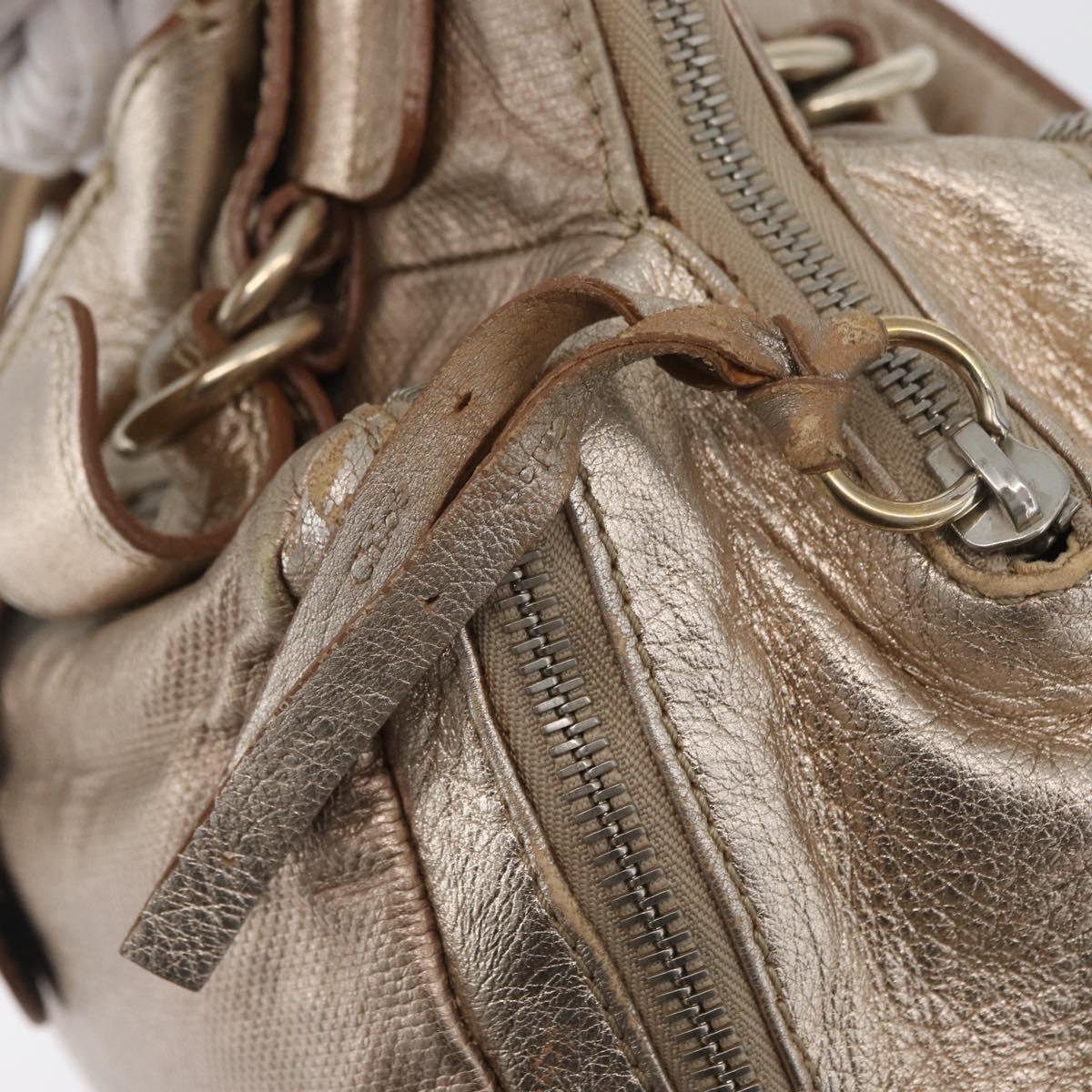 Chloe Hand Bag Leather Beige Gold Auth 174575