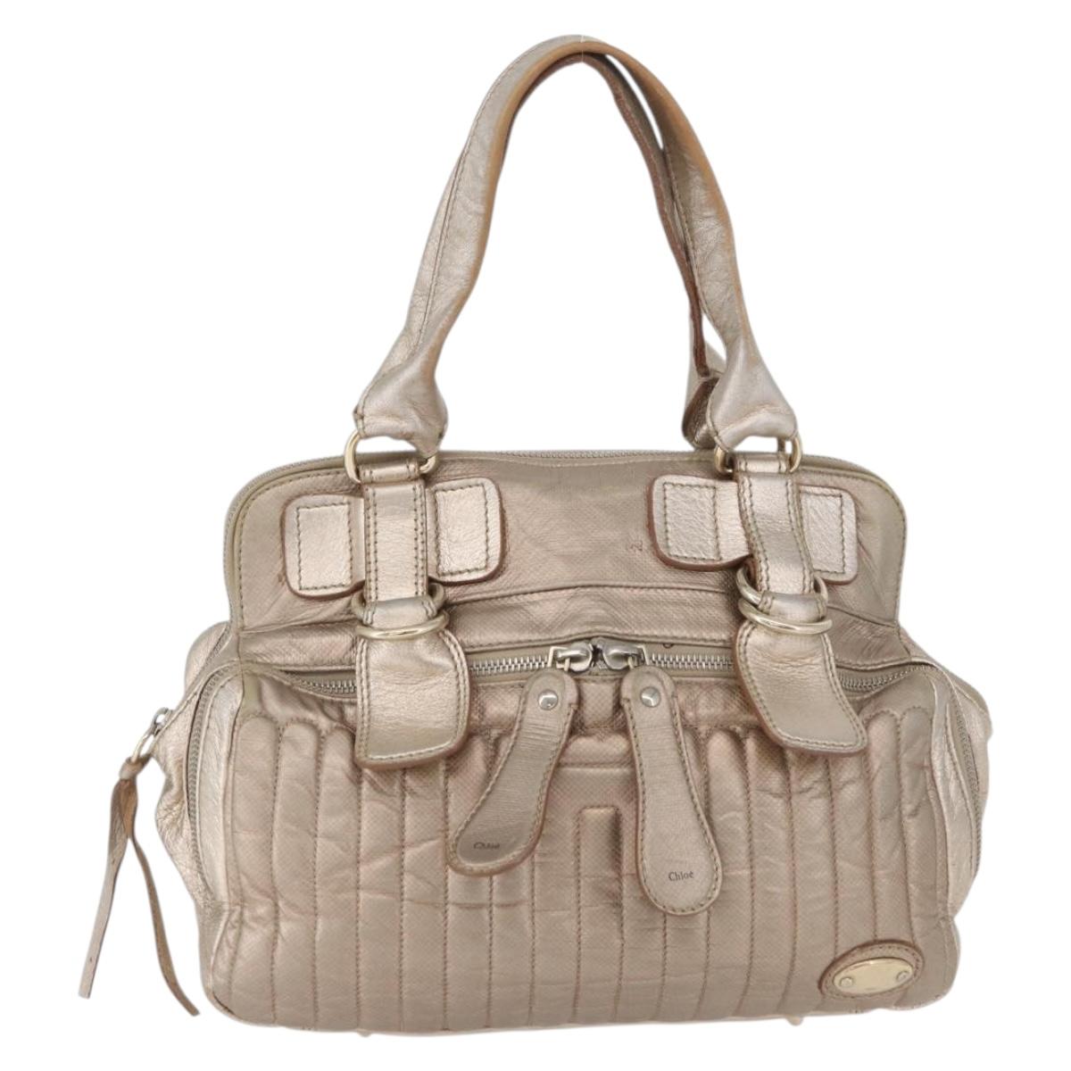 Chloe Hand Bag Leather Beige Gold Auth 174575