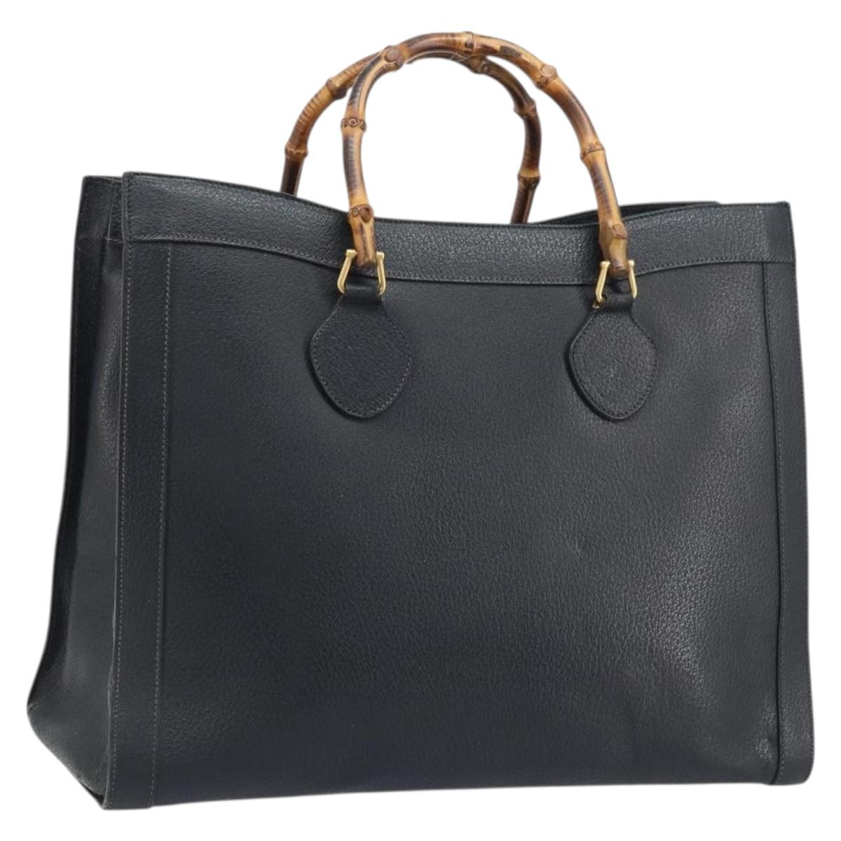 GUCCI Bamboo Tote Bag Leather Black Gold 002 1186 0259 Auth 174576