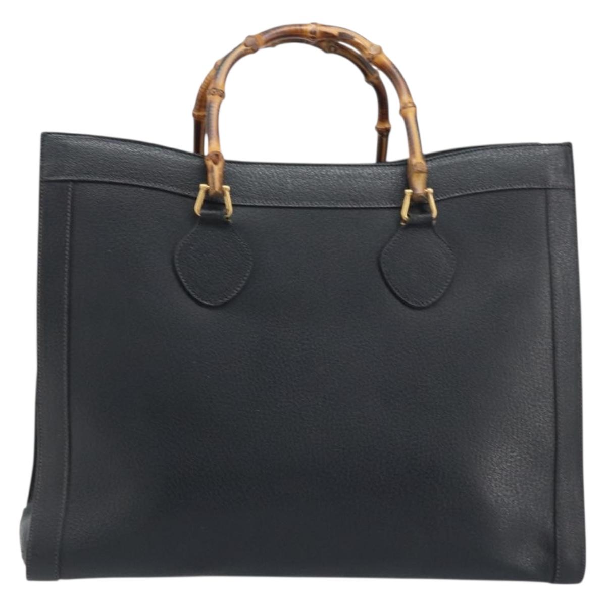 GUCCI Bamboo Tote Bag Leather Black Gold 002 1186 0259 Auth 174576