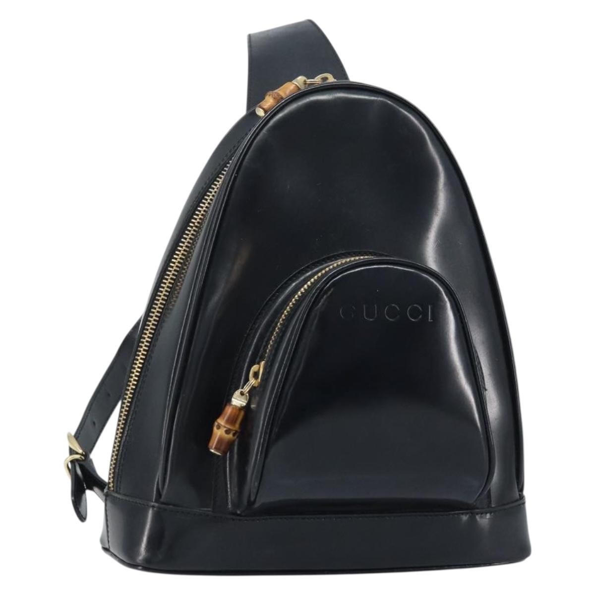 GUCCI Bamboo Shoulder Bag Patent leather Black Gold 003 3444 0127 Auth 174577