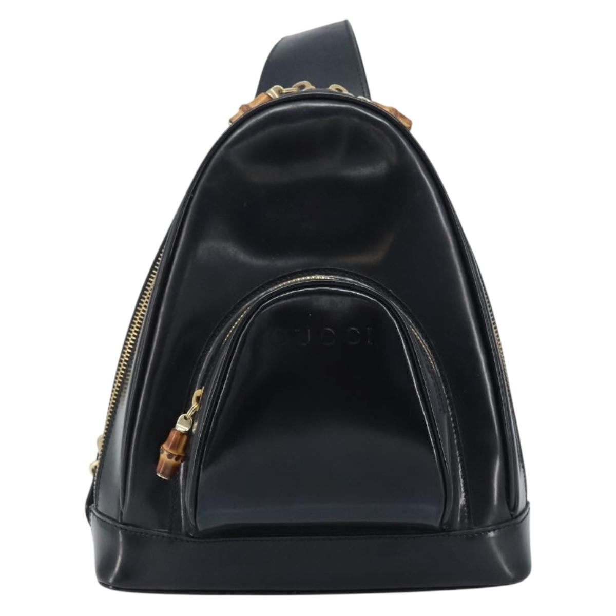 GUCCI Bamboo Shoulder Bag Patent leather Black Gold 003 3444 0127 Auth 174577