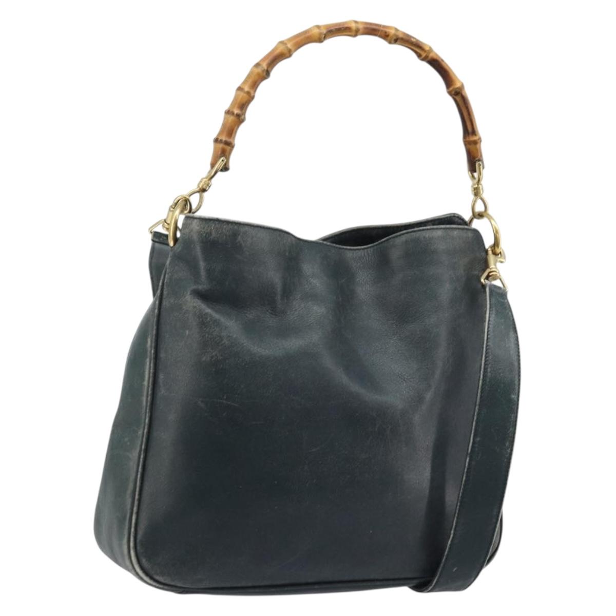 GUCCI Bamboo Shoulder Bag Leather 2way Black Gold 001 3444 1038 Auth 174578