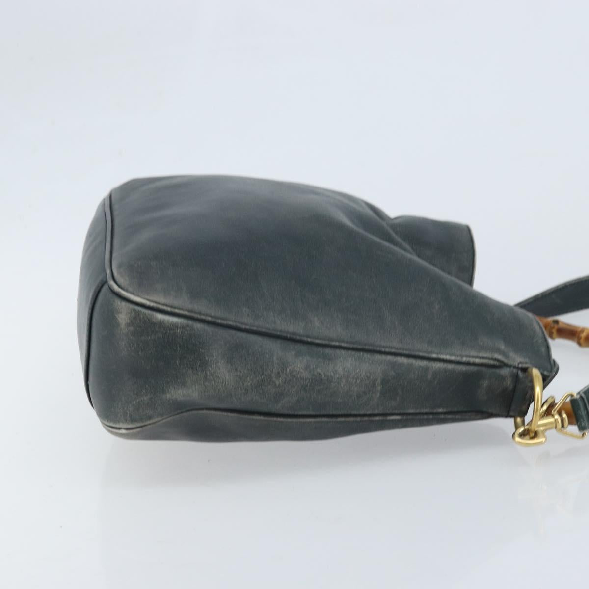 GUCCI Bamboo Shoulder Bag Leather 2way Black Gold 001 3444 1038 Auth 174578