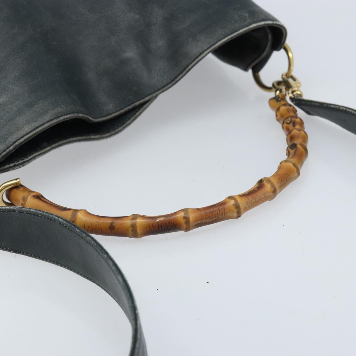 GUCCI Bamboo Shoulder Bag Leather 2way Black Gold 001 3444 1038 Auth 174578