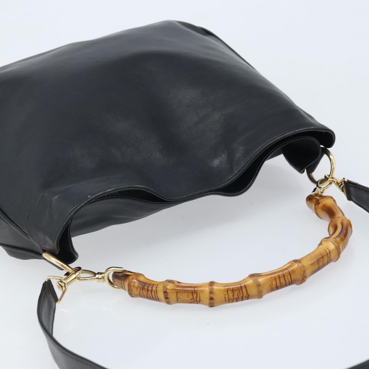GUCCI Bamboo Shoulder Bag Leather 2way Black Gold 001 1781 1577 Auth 174579