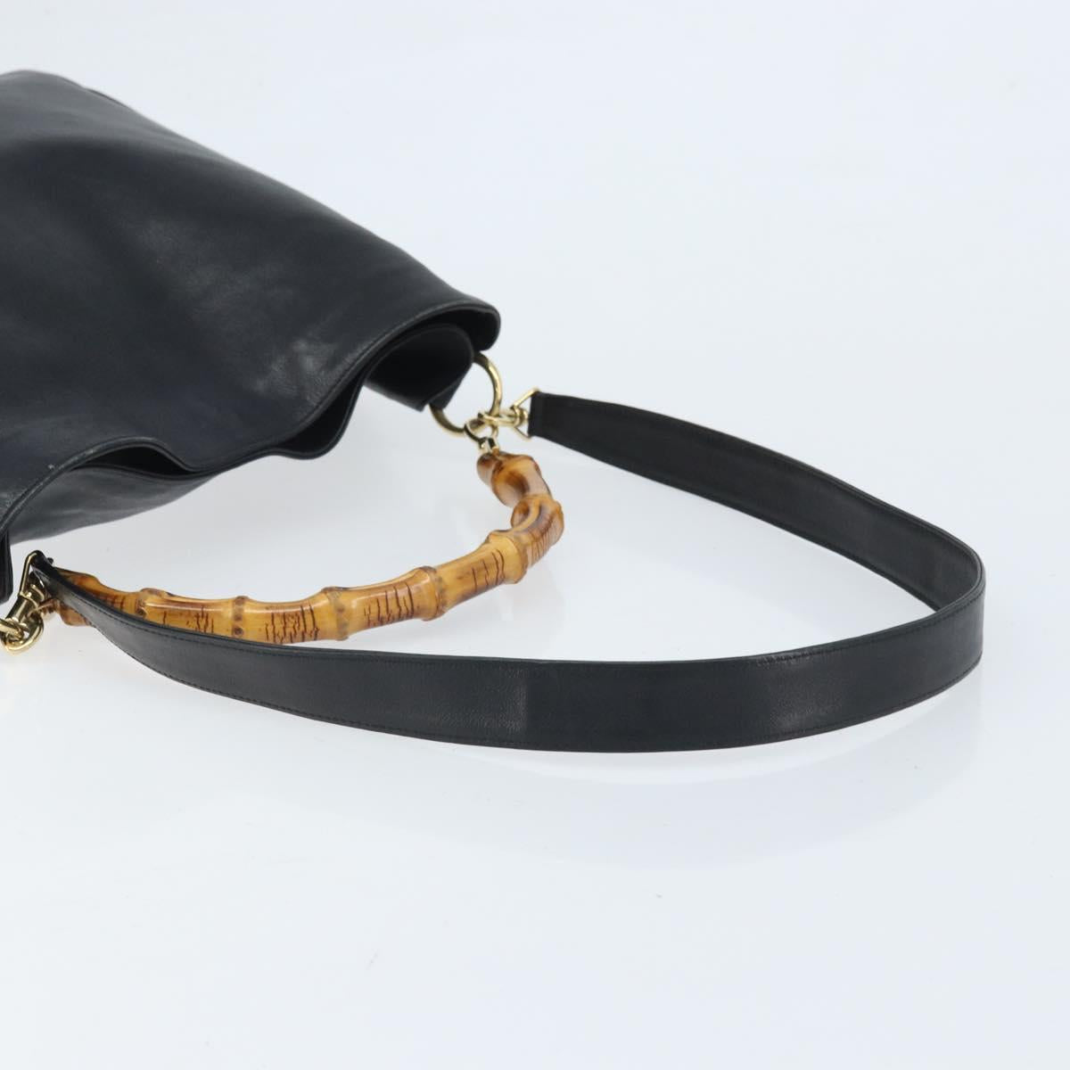 GUCCI Bamboo Shoulder Bag Leather 2way Black Gold 001 1781 1577 Auth 174579