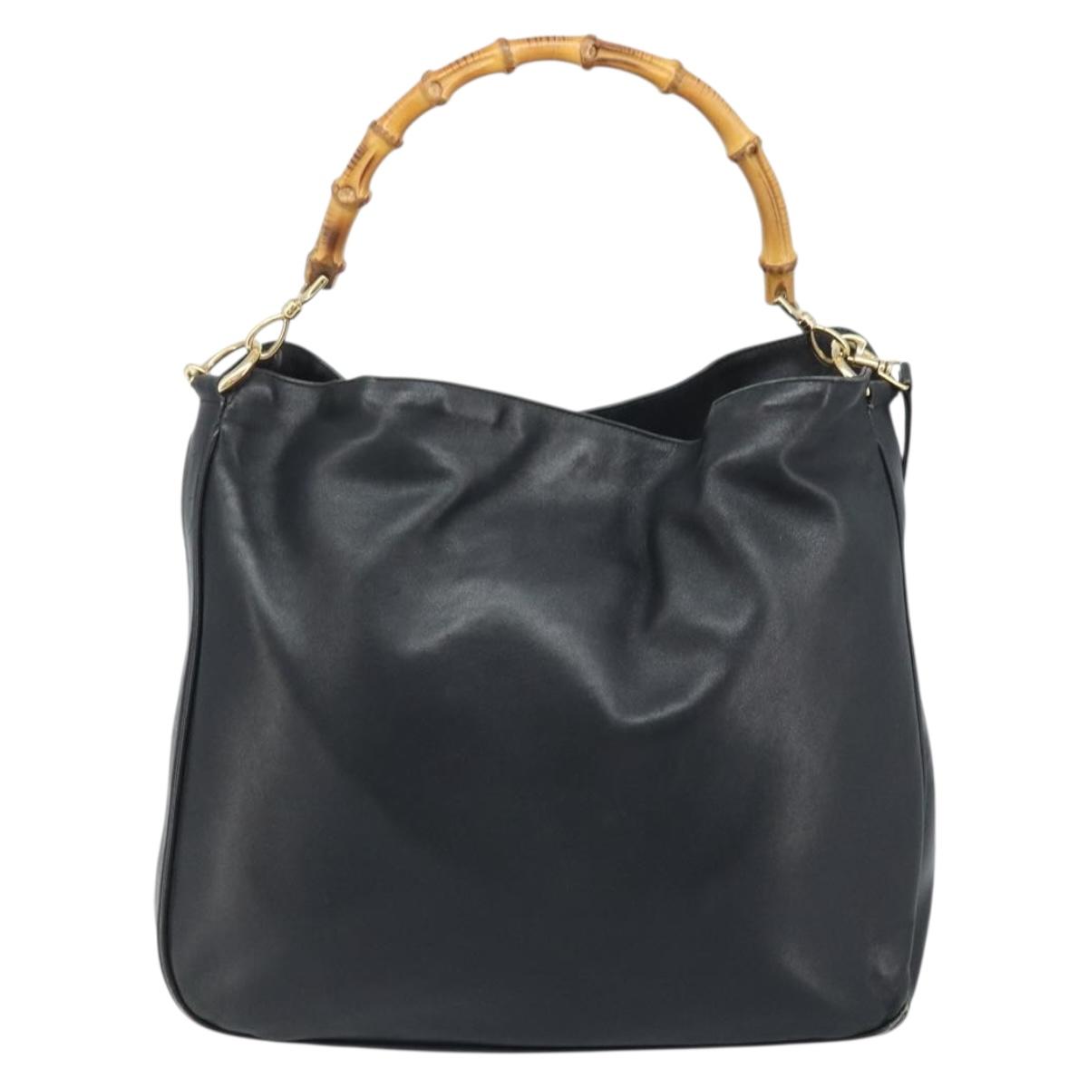 GUCCI Bamboo Shoulder Bag Leather 2way Black Gold 001 3444 1577 Auth 174580