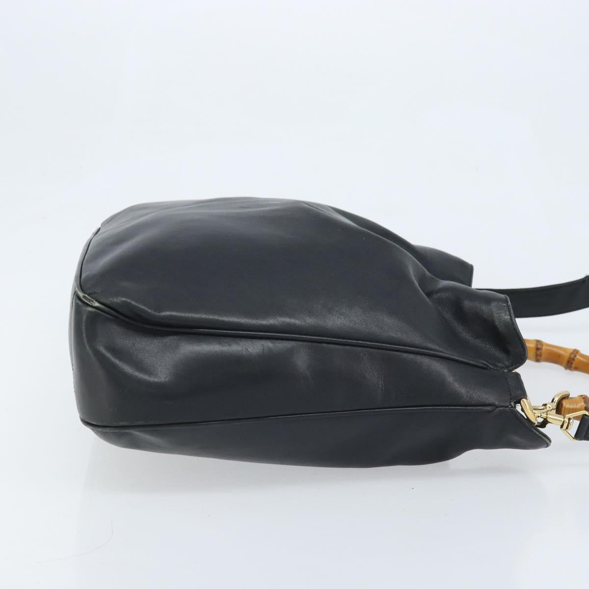 GUCCI Bamboo Shoulder Bag Leather 2way Black Gold 001 3444 1577 Auth 174580