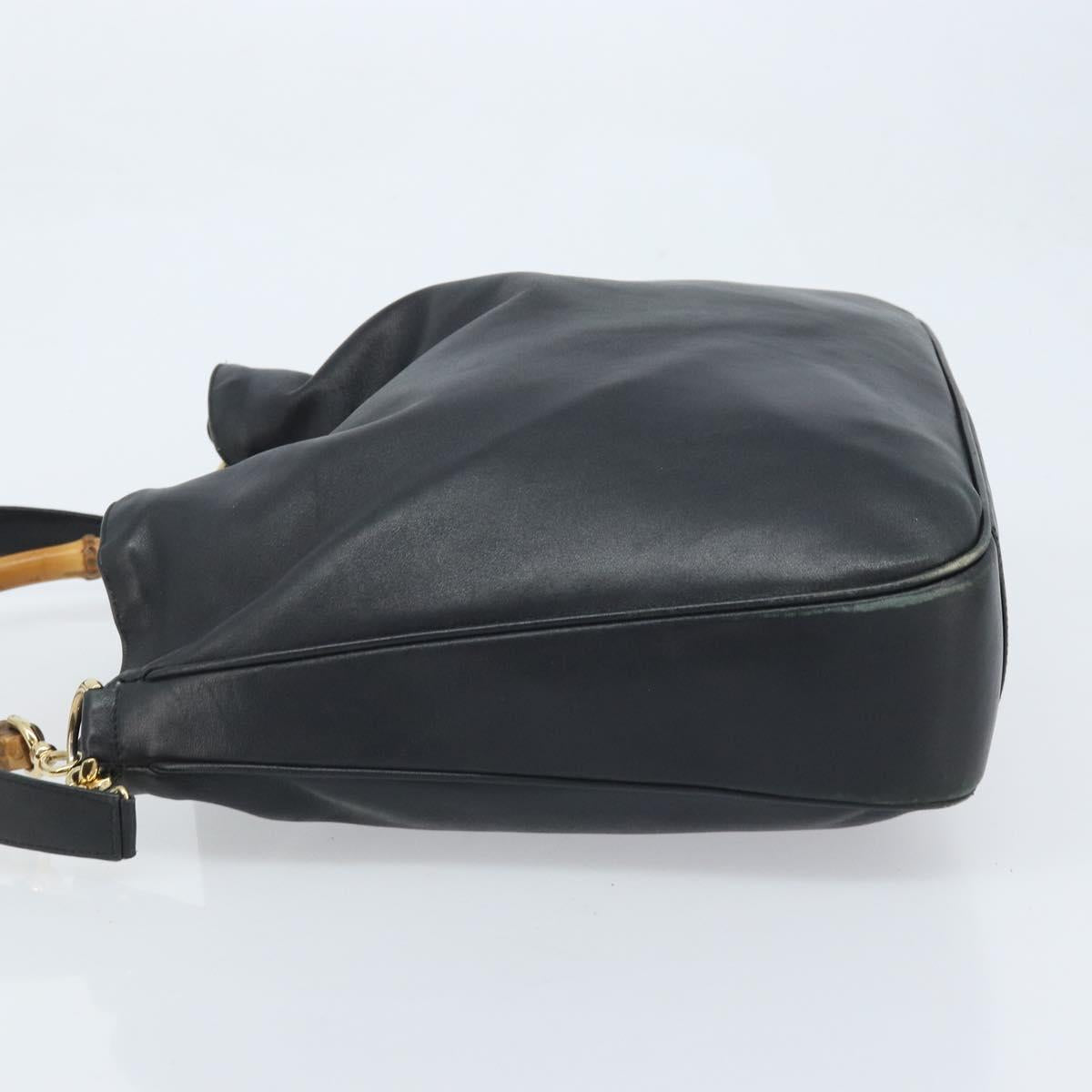 GUCCI Bamboo Shoulder Bag Leather 2way Black Gold 001 3444 1577 Auth 174580