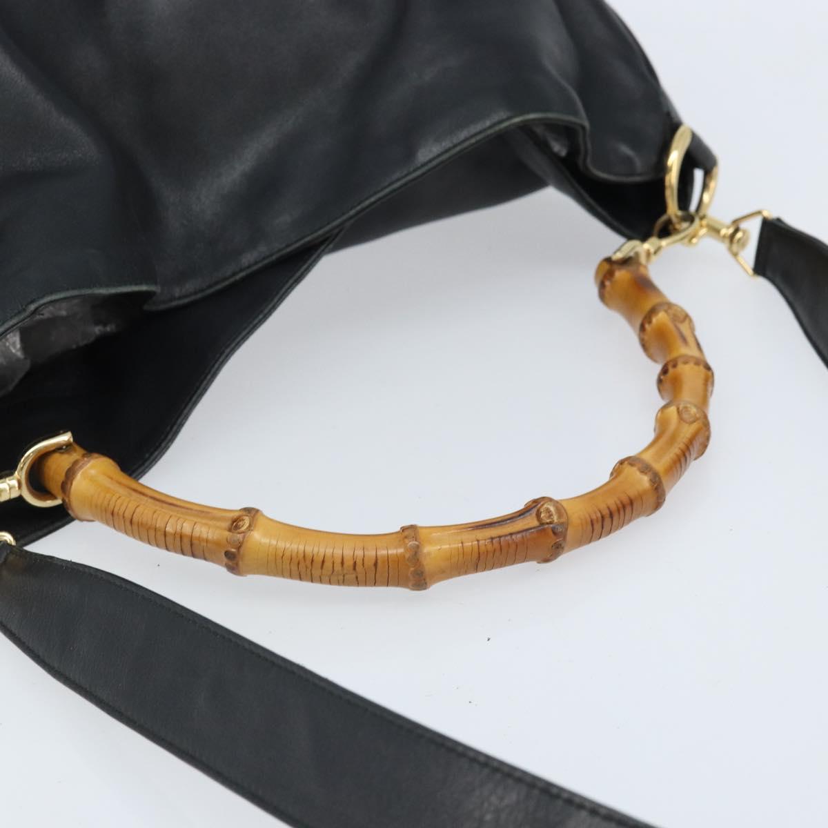 GUCCI Bamboo Shoulder Bag Leather 2way Black Gold 001 3444 1577 Auth 174580