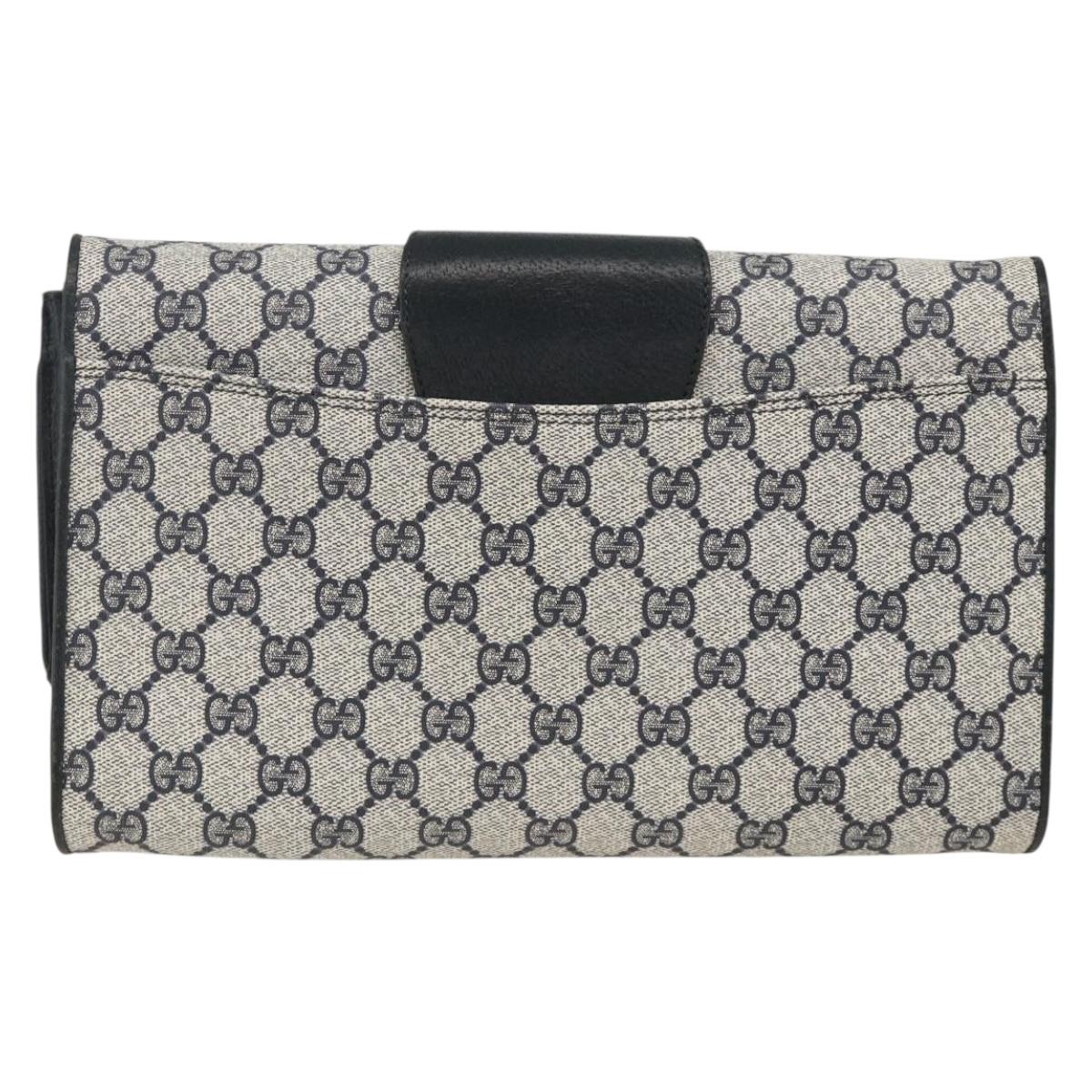 GUCCI GG Supreme Clutch Bag PVC Navy Gold Auth 174582