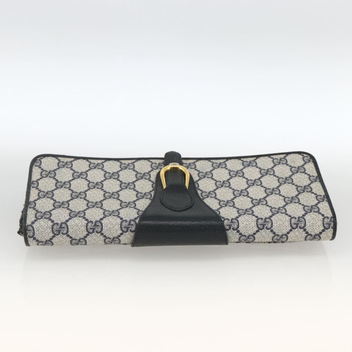 GUCCI GG Supreme Clutch Bag PVC Navy Gold Auth 174582