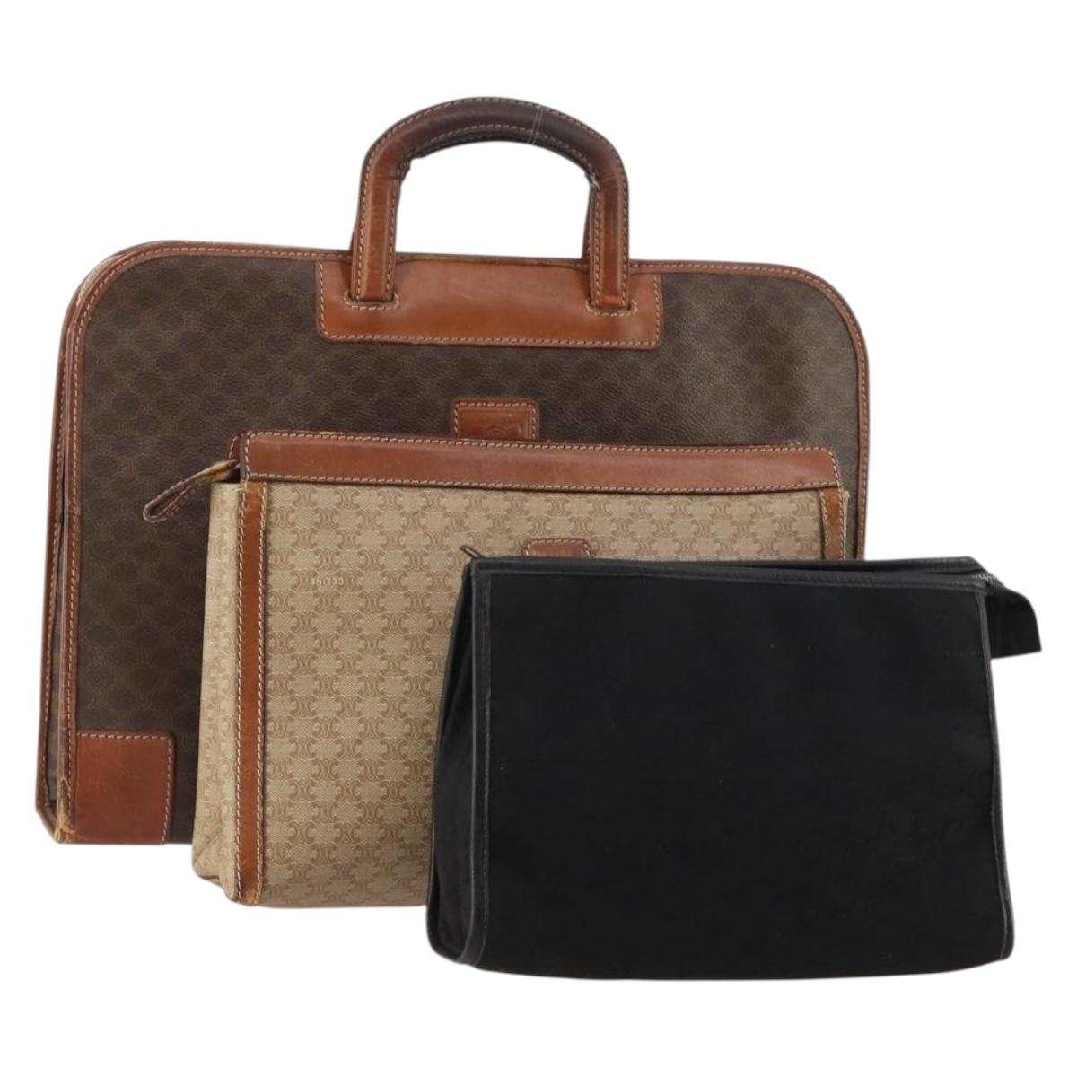 CELINE Macadam Canvas C Macadam Canvas Bag PVC Leather 3 Set Brown Auth 174584
